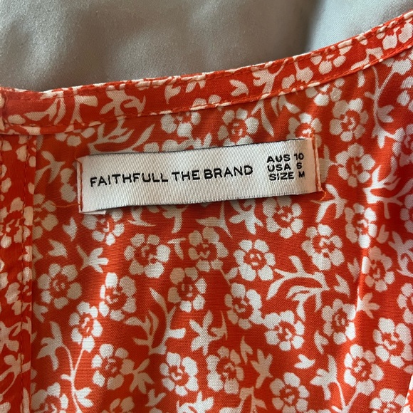 Faithfull the Brand orange floral V-neck dress, cut-out, flared skirt - Picture 3 of 3